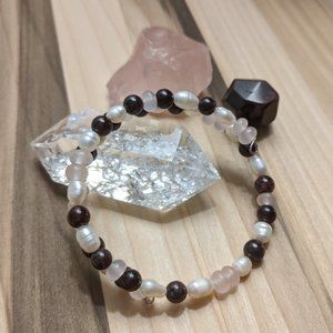 Pearl, Rose Quartz, and Garnet Bracelet